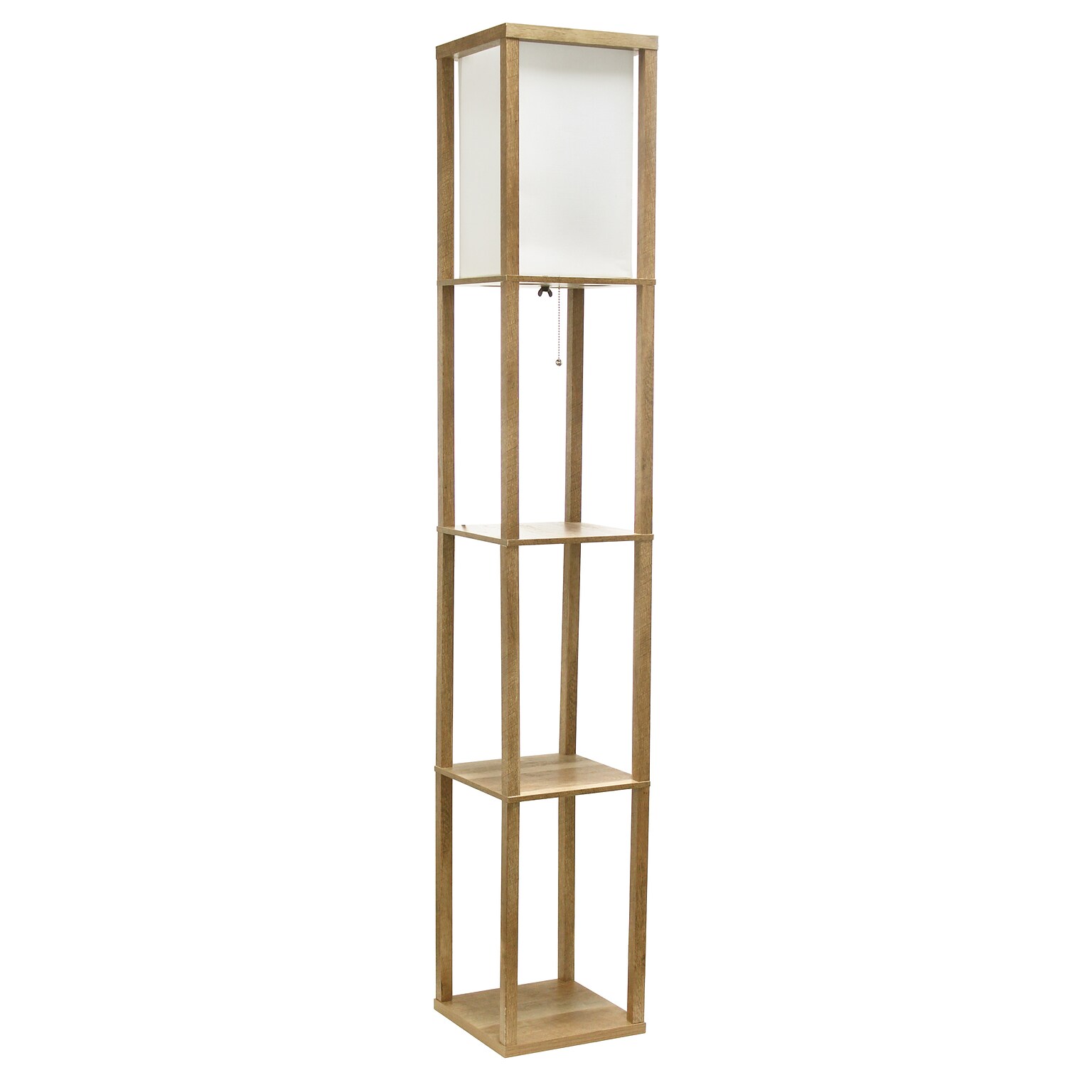Simple Designs 62.5 Modern 3 Tier Standing Floor Lamp Etagere Organizer Storage Shelf with Linen Shade (LF1038-WOD)