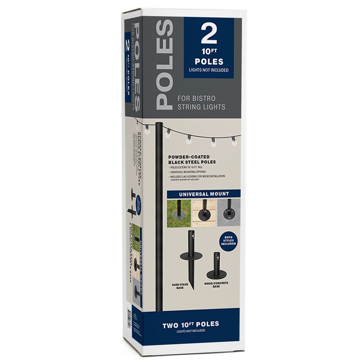 Excello Global Products Bistro Pole for String Lights, Black, 2/Pack (EGP-HD-0359)