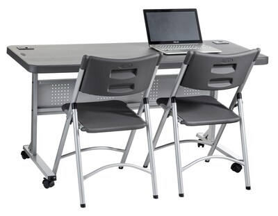 National Public Seating BPFT Series Foldable Rectangular Training Table, 24"W x 60"D, Plastic, Charcoal (BPFT246020)