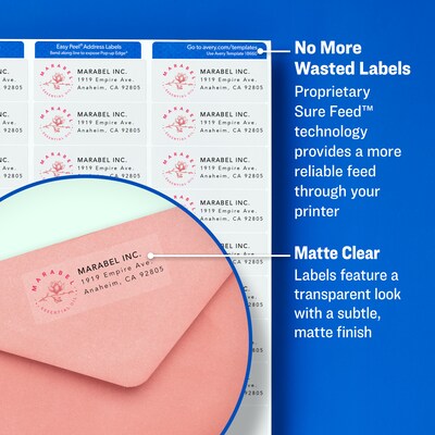 Avery Easy Peel Inkjet Return Address Labels, 2/3 x 1-3/4, Clear, 2,000 Labels/Pack (8667)
