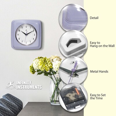 Infinity Instruments Square Retro Lilac Wall Clock, 9.25" (13228LR-4103)