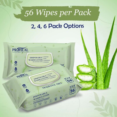 ProHeal Incontinece Wet Wipes for Adults, Fragrance-Free, 12" x 8", 56 Wipes/Pack,  4 Packs (PH-16244H)