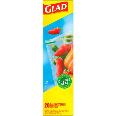 Glad Zipper Storage Bags, Gallon, 20 Bags/Box (55050)