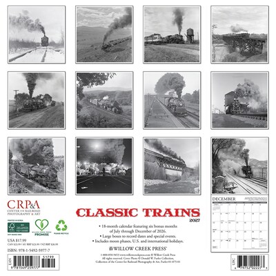 2027 Willow Creek Classic Trains 12 x 12 Monthly Wall Calendar, Assorted Colors (59777)