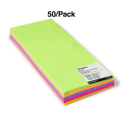 Staples QuickStrip EasyClose Self Seal #10 Business Envelopes, 4 1/8" x 9 1/2", Assorted Colors, 50/Pack (ST23431-CC)