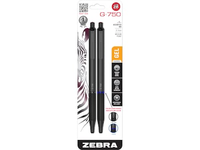 Zebra G-750 Retractable Gel Pens, Medium Point, Black/Blue Ink, 2/Pack (49802)
