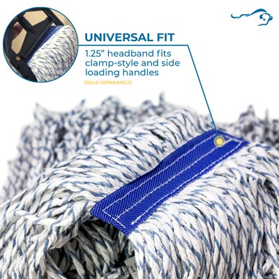 BISON LIFE Kleen Handler Blend String Finishing Wet Mop Head, White/Blue, 24/Pack (BPKH-ES-NMFM-1WBL-24)