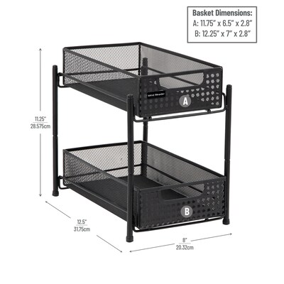 Mind Reader 10.5"H 2 Shelf Accessory Organizer Supply Storage, Black, Metal (HCABASK2T-BLK)