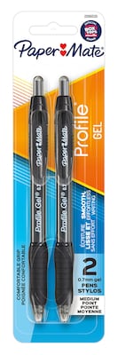 Paper Mate Profile Retractable Gel Pen, Medium Point, 0.7mm, Black, 2/Pack (2096535)
