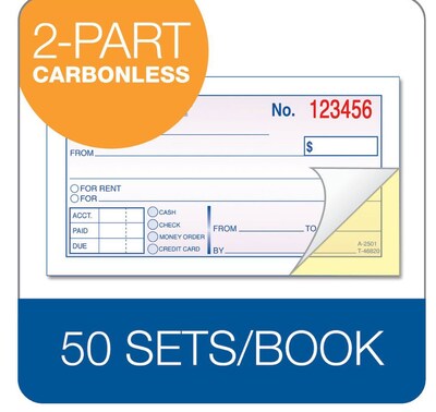 Adams 2-Part Carbonless Receipt Book, 5.38" x 2.75", White/Canary (DC2501)