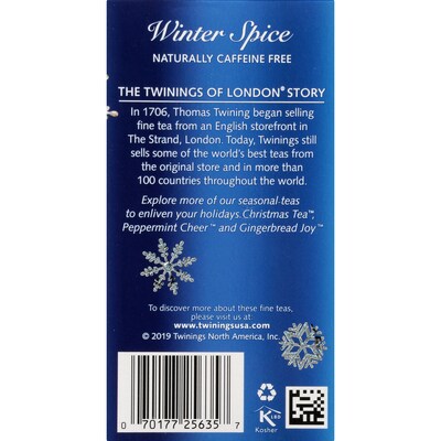 Twinings of London Winter Spice Caffeine Free Herbal Tea Bags, 20/Box (TNA51210)