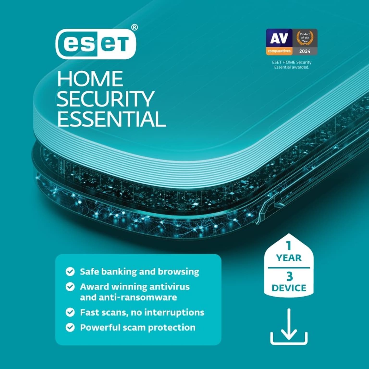 ESET Home Security Essential 2025 for 3 Users, Windows and Mac, Download (RTL-EHSE-N1-3-1-XLS)