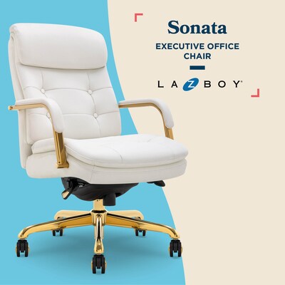 La-Z-Boy Sonata Ergonomic Bonded Leather Swivel Executive Chair, White and Gold (CCHR10014A)