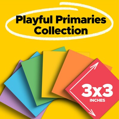 Post-it® Super Sticky Notes, 3 x 3, Playful Primaries Collection, 90 Sheets/Pad, 12 Pads/Pack (654