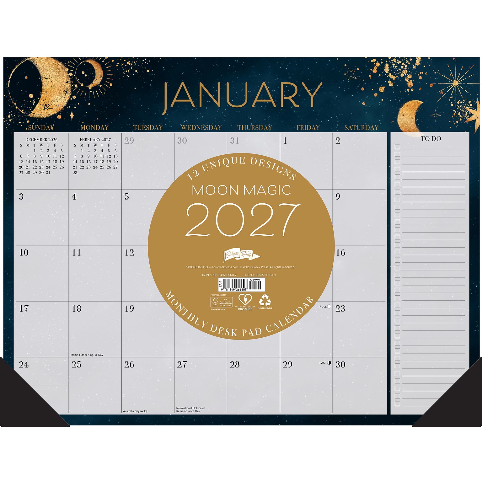 2027 Willow Creek Modern Minimalist 22 x 17 Monthly Desk Pad Calendar, Assorted Colors (66607)