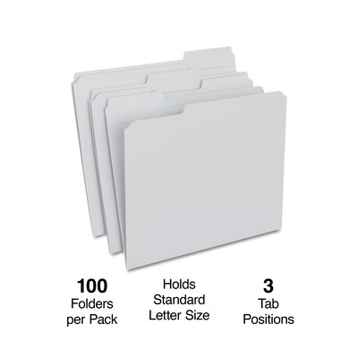 Staples® Reinforced File Folders, 1/3 Cut Tab, Letter Size, Gray, 100/Box (TR508895)