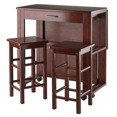 Winsome Fremont Space Saver Extendable Table with 2 Tuck-Away Stools, Walnut (94331)