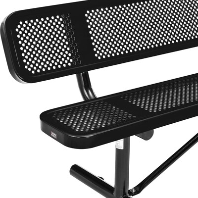 Global Industrial 8' Outdoor Steel Picnic Bench w/ Backrest, Perforated Metal, Black (262077BK)