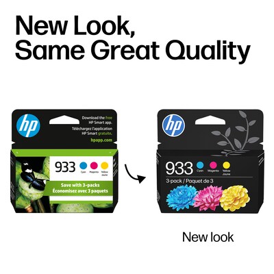 HP 933 Cyan/Magenta/Yellow Standard Yield Ink Cartridge, 3/Pack (N9H56FN#140)