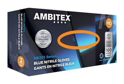 Ambitex N6201 Series Powder Free Blue Nitrile Gloves, Medium, 100/Pk, 10 Pks/CT (NMD6201)