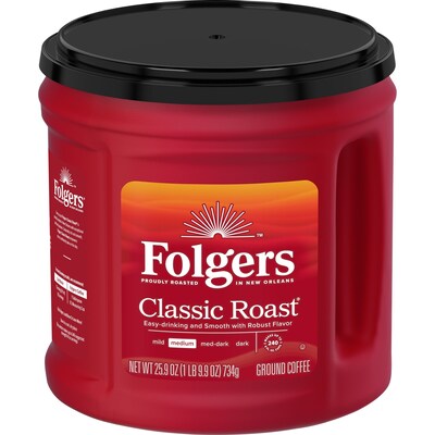 Folgers Classic Roast Ground Coffee, Medium Roast, 25.9 oz., 6/Carton (2550030407CT)