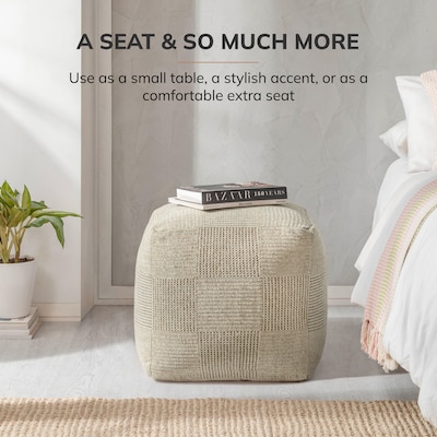 Anji Mountain Branford Ivory Natural Fabric Square Pouf Ottoman (AMBPF106-1818)