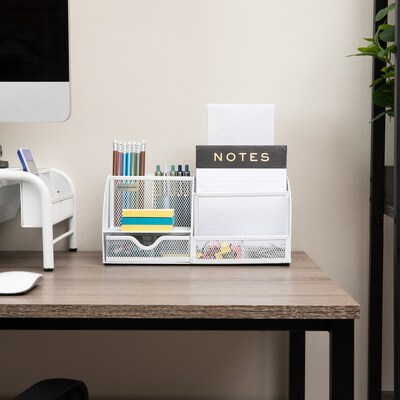 Mind Reader 7-Compartment Metal Desk Organizer File and Accessory Storage, White (JOEORG-WHT)