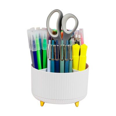 Mind Reader 5-Compartment Rotating Plastic Pen Holder, White (SPINPEN-WHT)
