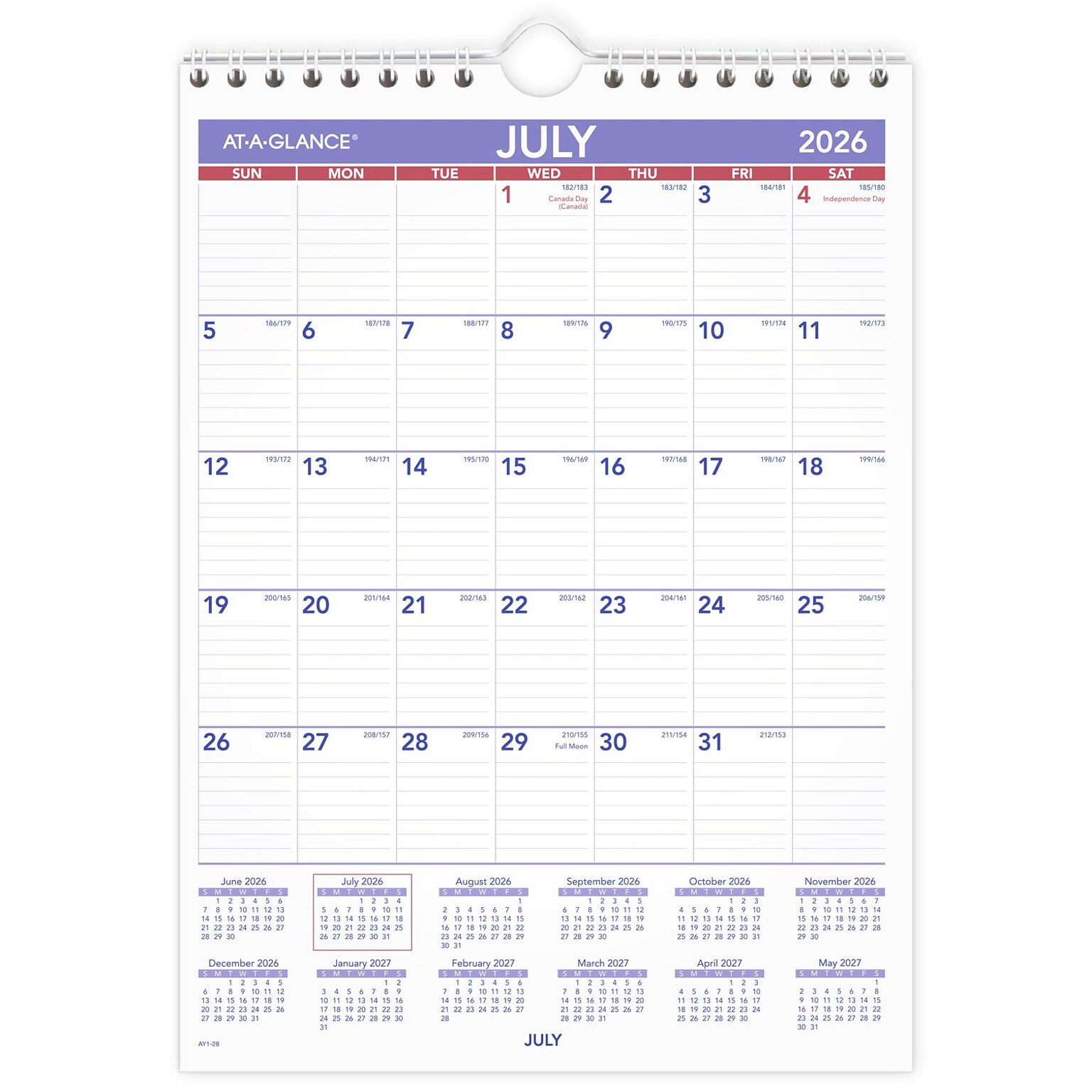 2026-2027 AT-A-GLANCE 8 x 11 Academic Monthly Wall Calendar, Purple/Red (AY1-28-27)