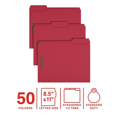 Staples Reinforced Classification Folder, 3/4 Expansion, Letter Size, Red, 50/Pack (ST62732)