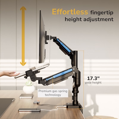 Mount-It! Monitor and Laptop Pole Desk Mount with Gas Spring Arms for 49" Monitors and 17.3" Laptops, Black (MI-12008)