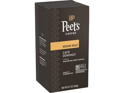 Peets Coffee Cafe Domingo Coffee Soft Pods, Medium Roast, 16/Box, 6 Boxes/Carton (1001063)