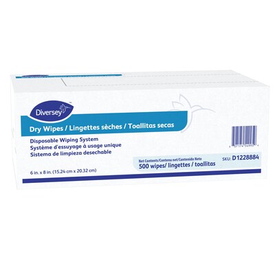 Diversey Fabric Cleaning Wipers, 8" x 6", White, 500 Wipers/Box, 4/Carton (D1228884)