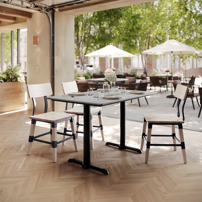 Flash Furniture Acadia Wooden Dining Table with T-Bases, 30D x 48W, Gray Faux Concrete/Black Base (ST3048CGT0522)