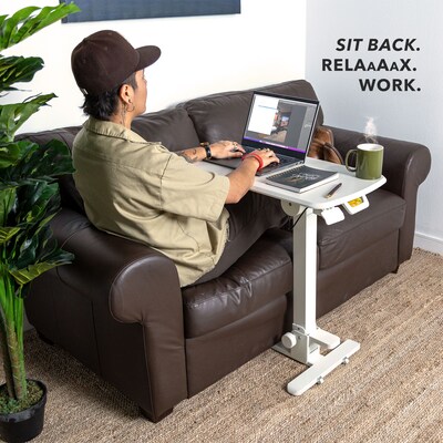 Mount-It! Foldable Rolling Overbed Table, 26.75W, White (MI-8046)