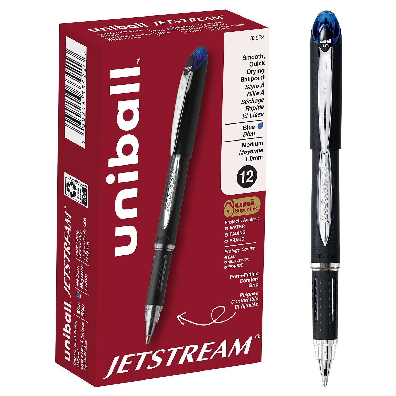 uni-ball Jetsream Ballpoint Pens, Medium Point, 1.0mm, Blue Ink, Dozen (33922)