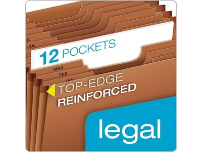 Pendaflex Heavy Duty Reinforced Paper Stock Accordion File, Monthly Index, 12-Pocket, Legal Size, Brown, 1/Each (R219MHD)