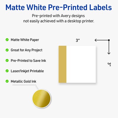 Avery Laser/Inkjet Square Multipurpose Labels, 3 x 3, White, 60/Pack (S00DJQ)