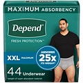 Depend Fit-Flex Adult Incontinence Underwear for Men, Disposable, XXL, Grey, 44 Count (53305)