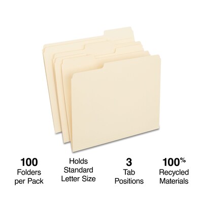 Staples® File Folders, 1/3 Cut Tab, Letter Size, Manila, 100/Box (TR246850)