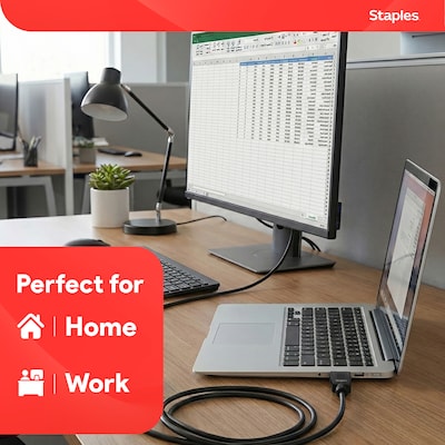 Staples TECH 12 ft. HDMI to HDMI Audio/Video Cable, Male to Male, Black (ST62465)