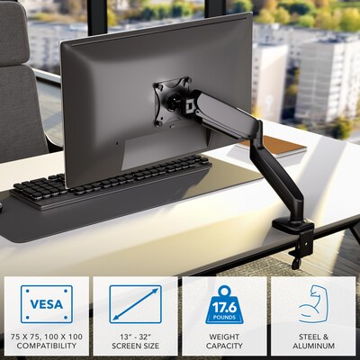 Mount-It! Adjustable Single Monitor Desk Mount with Gas Spring Arm, Up to 32" Monitor, Black (MI-1881BLK)