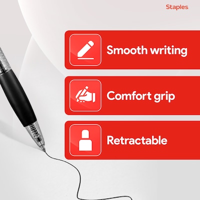 Staples® Retractable Ballpoint Pens, Fine Point, 0.7mm, Black Ink, Dozen (50786-CC)