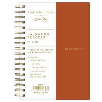 Blue Sky Bespoke Passwords Composition Notebook, 4 x 6 , Terracotta Orange (158226)