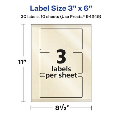 Avery Pearlized Ivory Rectangle Multipurpose Labels, 3" x 6", Ivory, 30/Pack (94249)