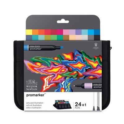 Winsor & Newton Promarker Dual-Tip Arts & Illustration Alcohol Based Marker, Assorted Colors, 24/Pack (WNX0290078)