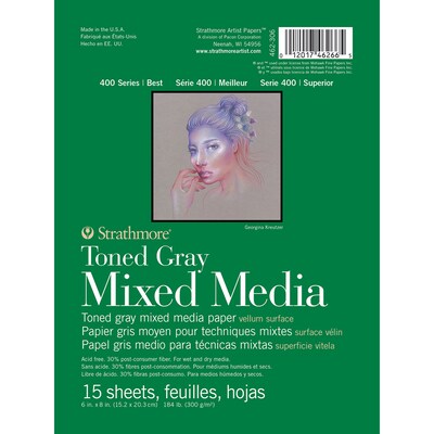 Strathmore 400 Series 6 x 8 Mixed Media Sketch Pad, 15 Sheets/Pad, 3/Bundle (STTP462306-3)