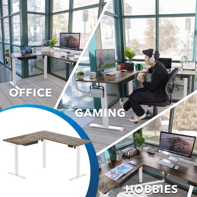 Mount-It! Large 63"W Electric Corner Adjustable Standing Desk, Brown/White (MI-15018)