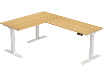 FlexiSpot E7 76W Electric L-Shaped Adjustable Bamboo Top Standing Desk, White (E7LW557624BAM)