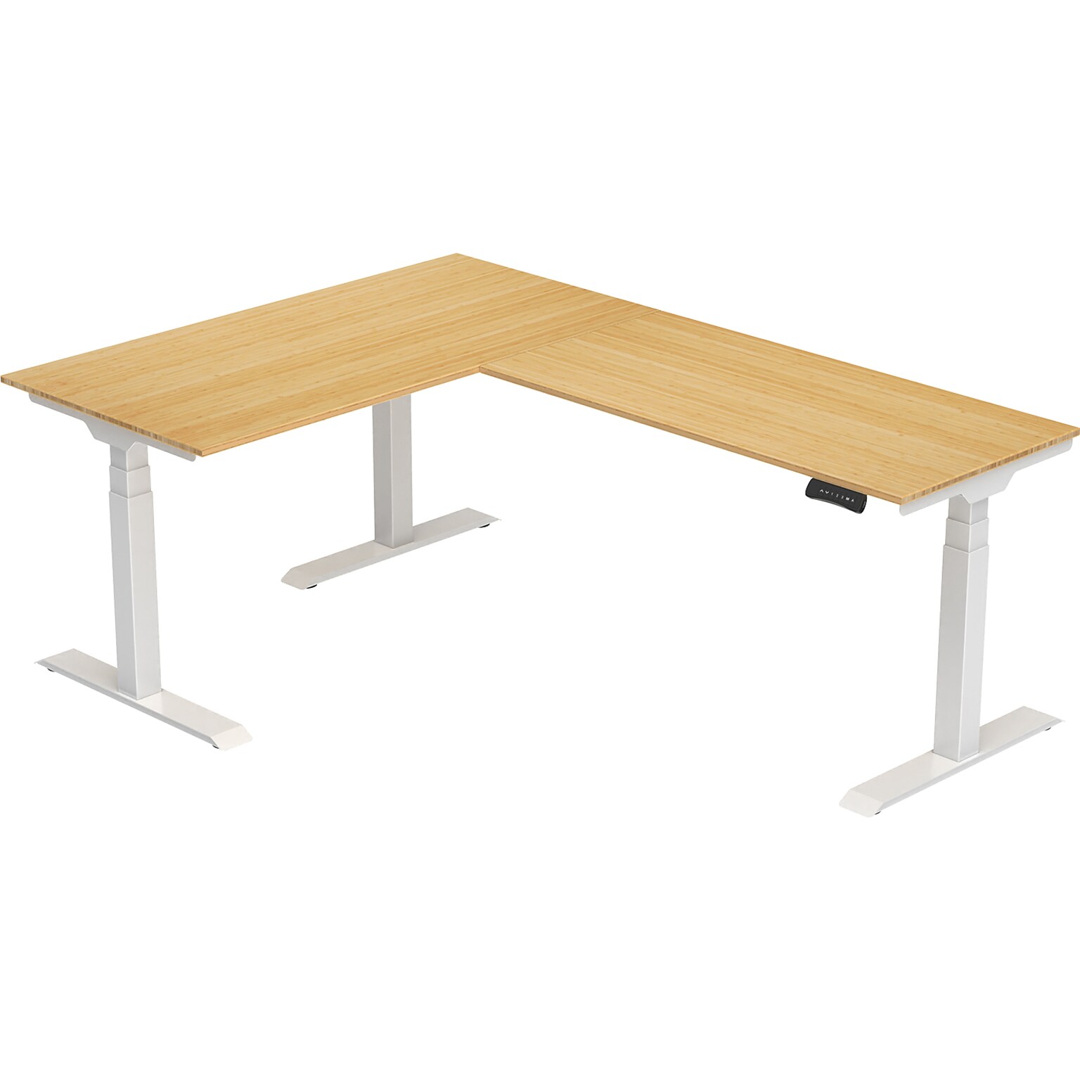 FlexiSpot E7 76W Electric L-Shaped Adjustable Bamboo Top Standing Desk, White (E7LW557624BAM)